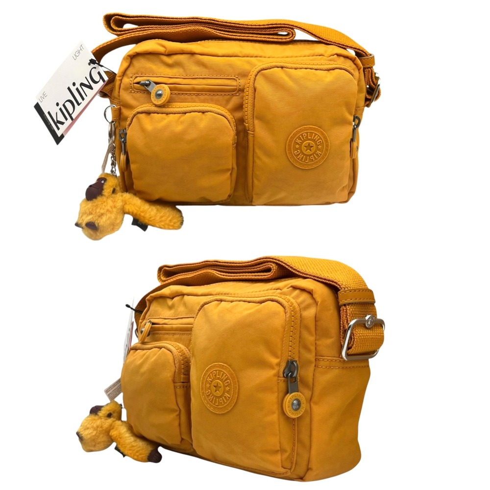 Kipling Womens Albena Crossbody Bag Spicy Gold Multiple Zippered Exterior Pocket